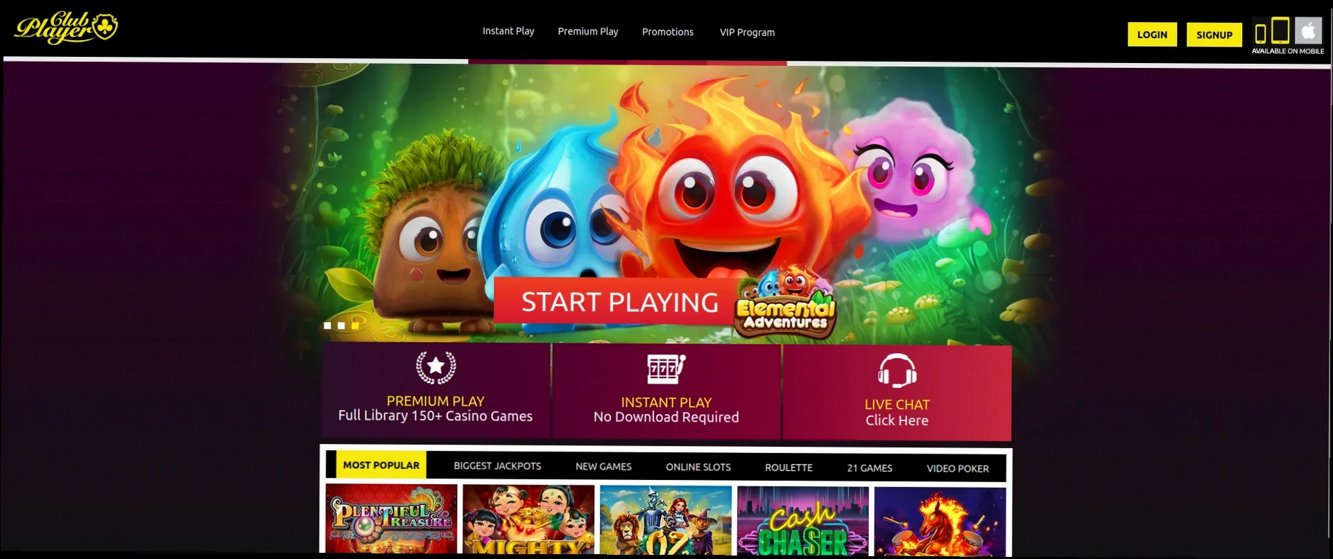 Club Player Casino 250% first-deposit welcome bonus